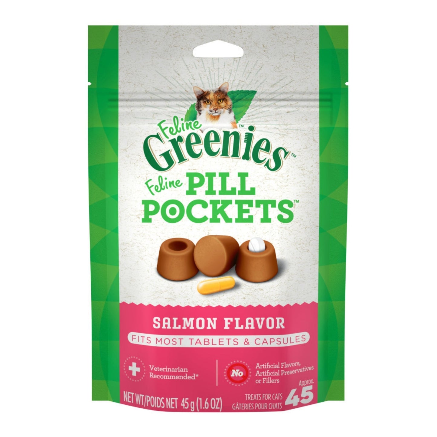 Greenies Feline Pill Pockets Cat Treats Salmon, 1ea/1.6 oz, 45 ct