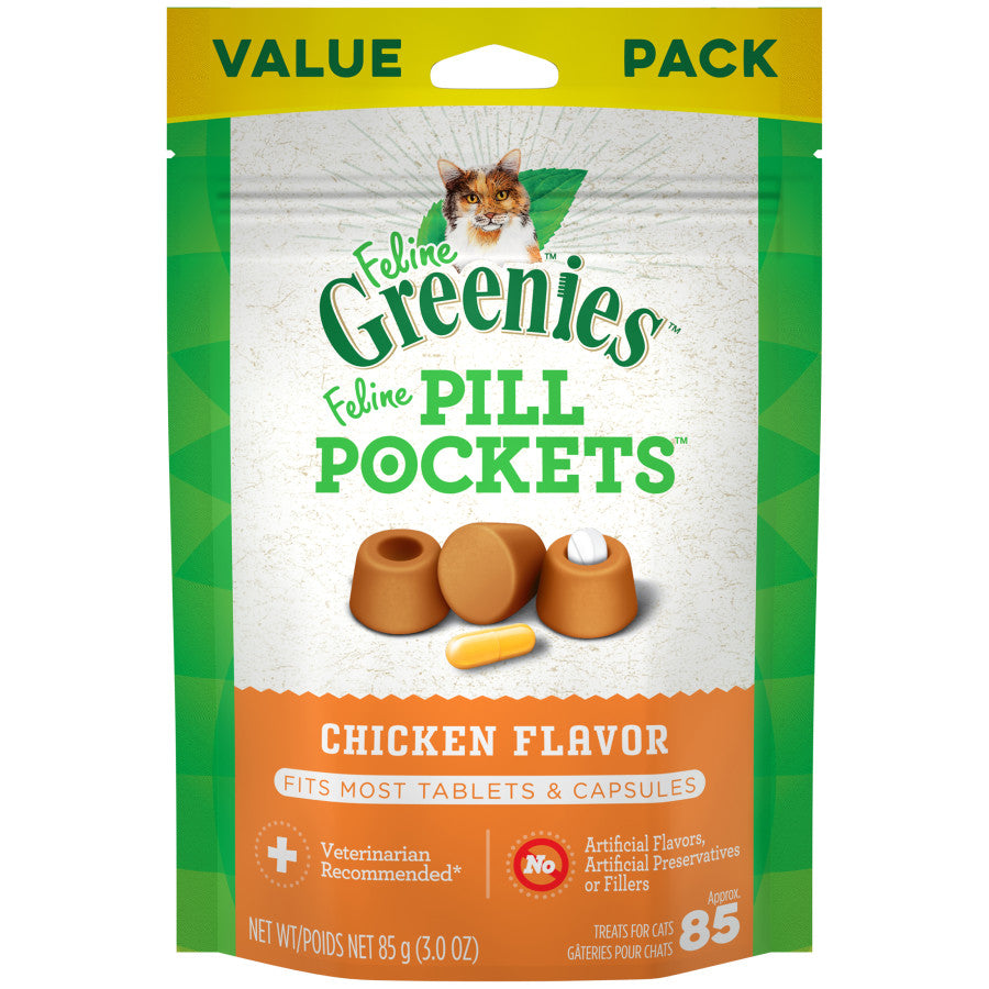 Greenies Feline Pill Pockets Cat Treats Chicken, 1ea/3 oz, 85 ct