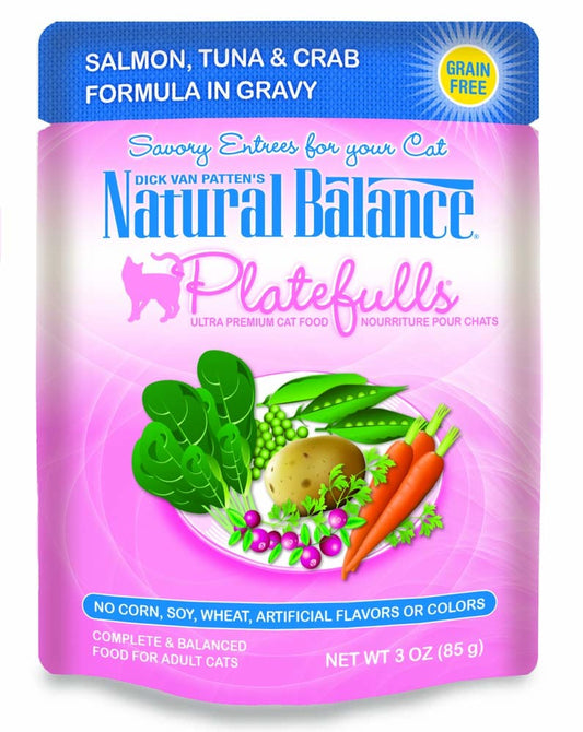 Natural Balance Pet Foods Original Ultra Platefulls Morsels in Gravy Wet Cat Food Pouch Salmon, Tuna, & Crab 3oz