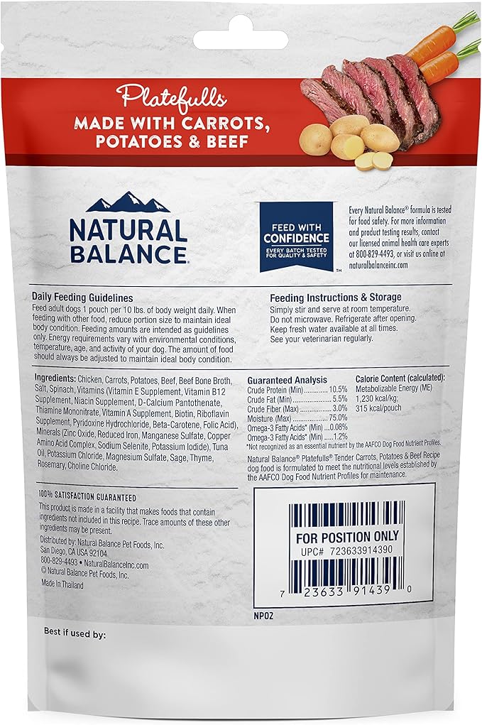 Natural Balance Pet Foods Original Ultra Platefulls Wet Dog Food Pouch Tender Beef & Potato Recipe 9oz
