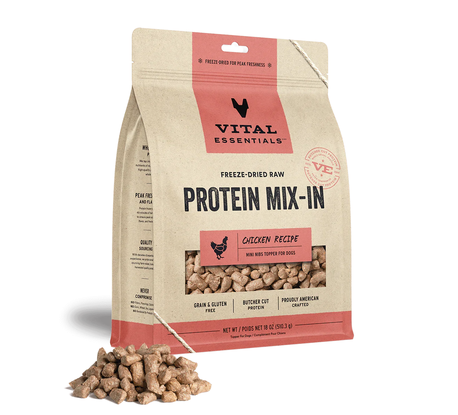 Vital Essentials Dog Freeze Dried Topper Chicken 18oz.