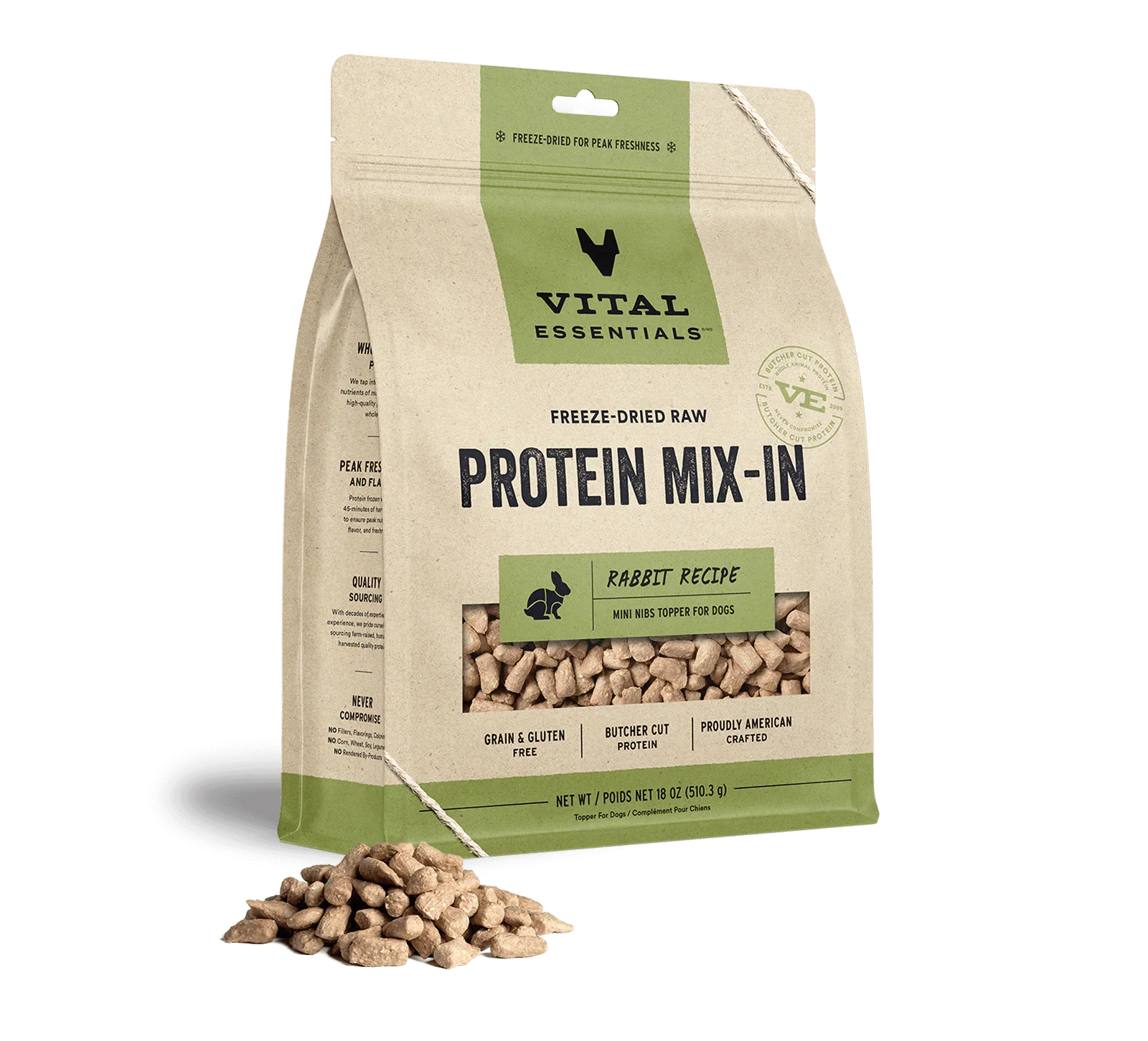 Vital Essentials Dog Freeze Dried Topper Rabbit 18oz.
