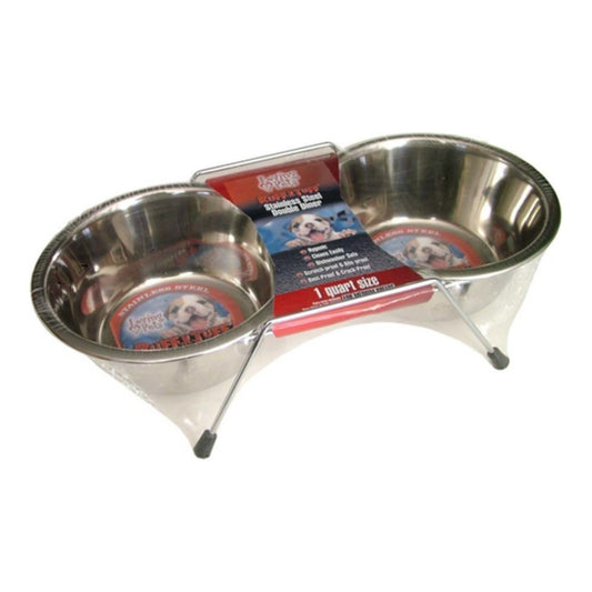 Loving Pets Stainless Steel Double Dog Diner Wrapped Silver, 1ea/2 qt