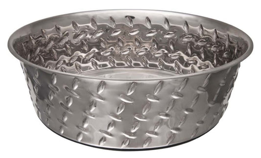 Loving Pets Diamond Plate Bowls with Non Skid Bottom Dog Dish Bowl Silver, 1ea/1 qt