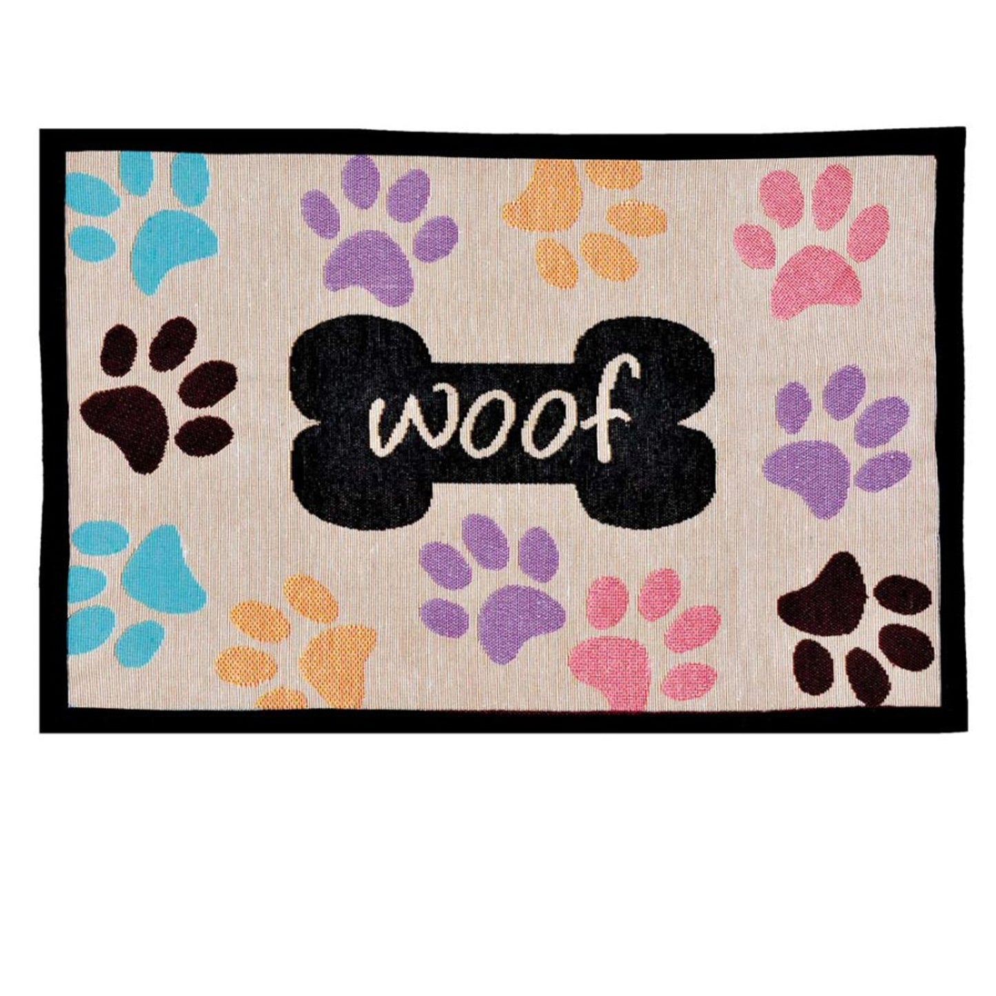 Loving Pets Fashion Mat Woof with Multi Paws MultiColor, 1ea