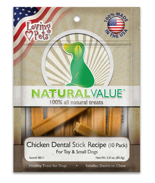 Loving Pets Natural Value Dental Stick Dog Treats Chicken, 1ea/3 oz, 10 pk