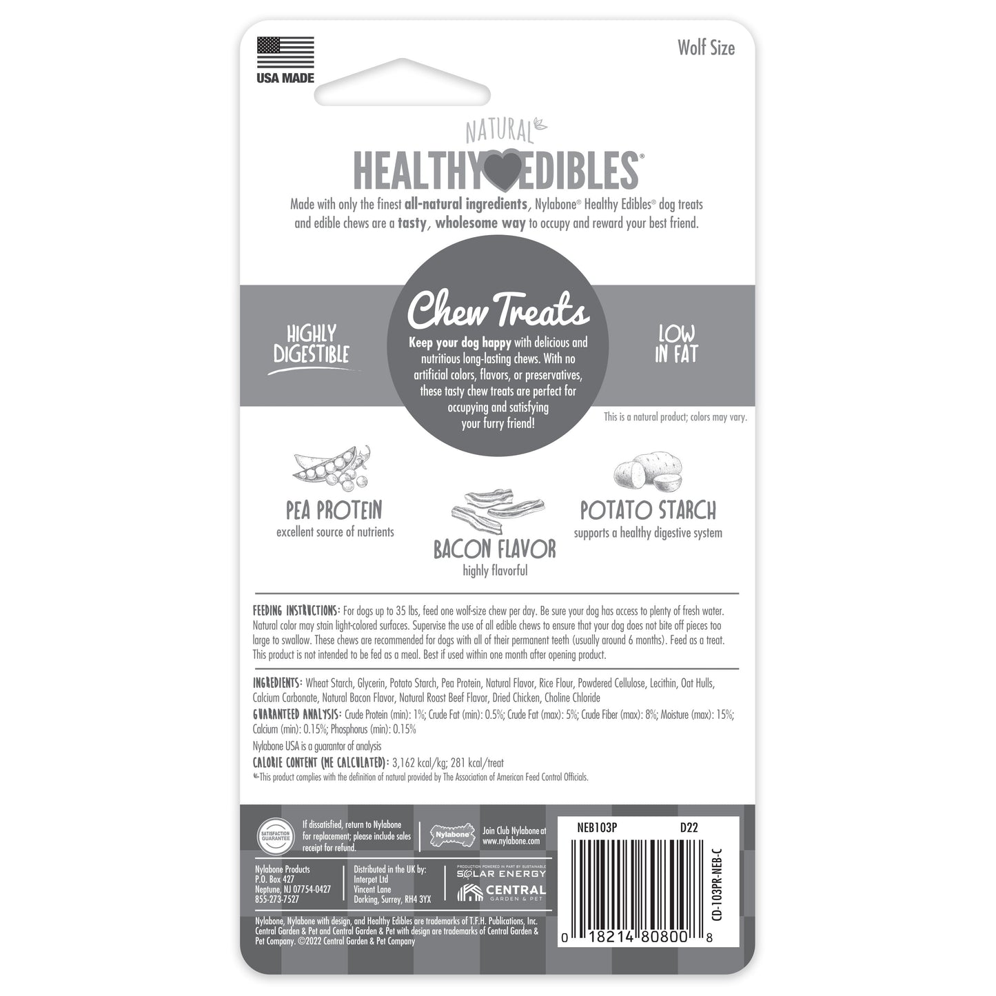 Nylabone Healthy Edibles AllNatural Long Lasting Chew Treats Bacon, 1ea/Medium/Wolf  Up To 35 Lbs. 1 ct