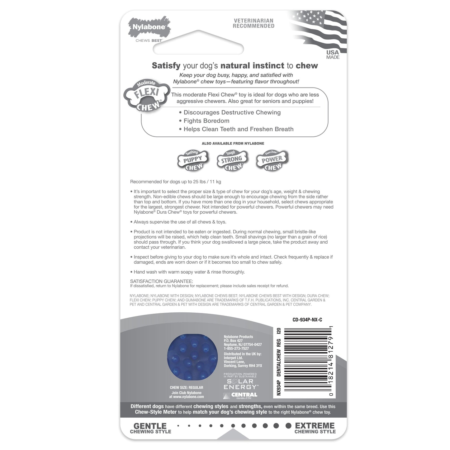 Nylabone Moderate Chew Textured Dog Dental Chew Toy Chicken, Blue, 1ea/SMall/Regular  Up To 25 Ibs. 1 ct