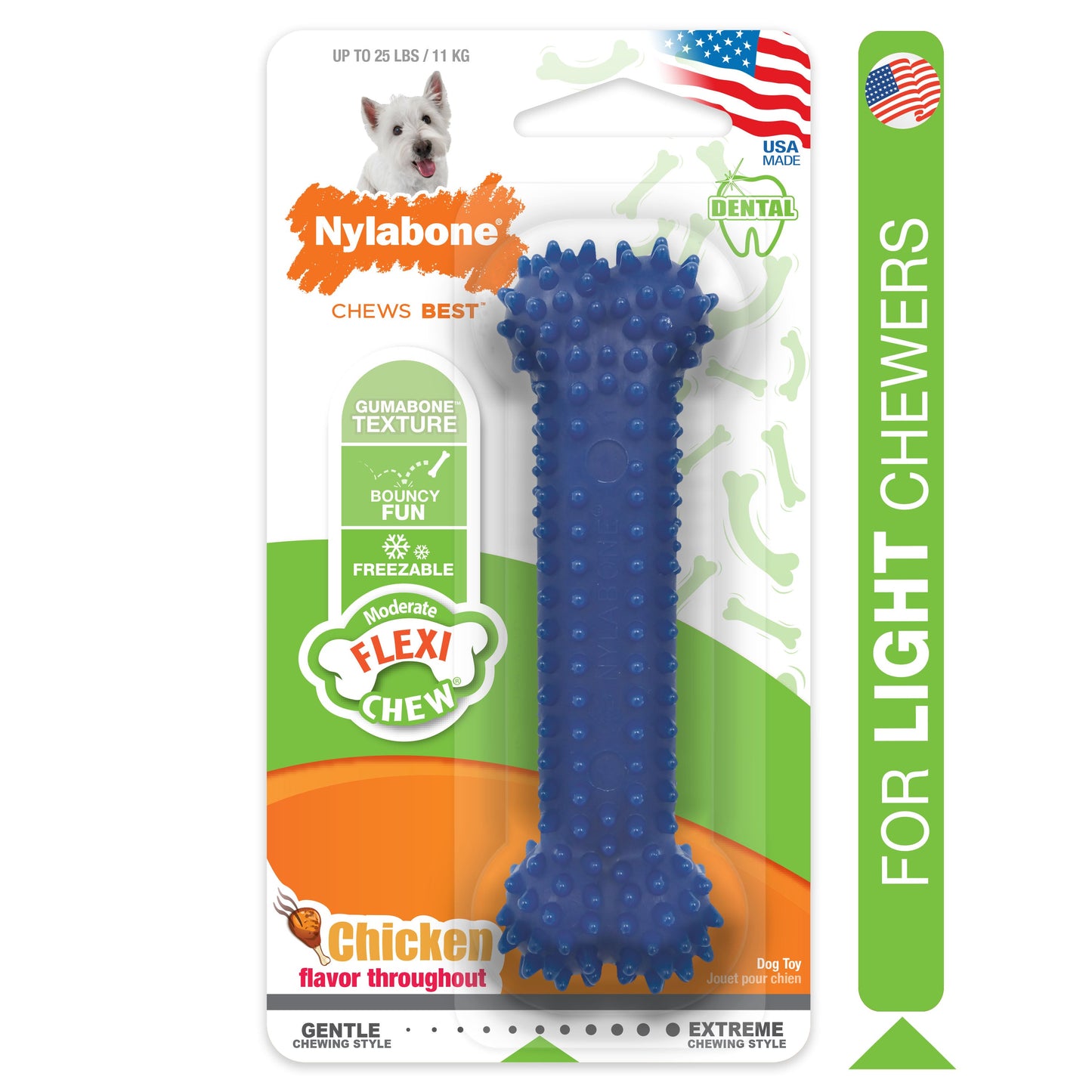 Nylabone Moderate Chew Textured Dog Dental Chew Toy Chicken, Blue, 1ea/SMall/Regular  Up To 25 Ibs. 1 ct