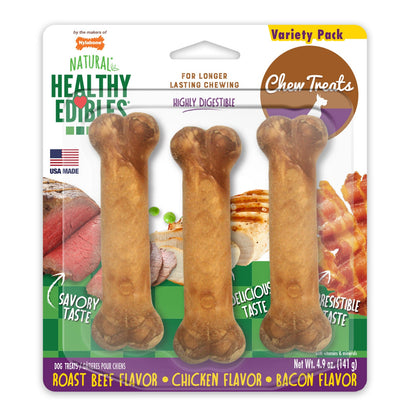 Nylabone Healthy Edibles AllNatural Long Lasting Chew Treats Variety Pack 3 count, 1ea/SMall/Regular  Up To 25 lb