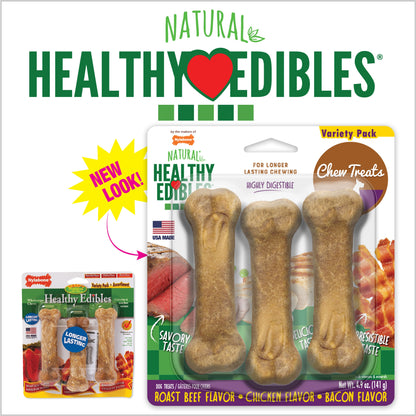 Nylabone Healthy Edibles AllNatural Long Lasting Chew Treats Variety Pack 3 count, 1ea/SMall/Regular  Up To 25 lb