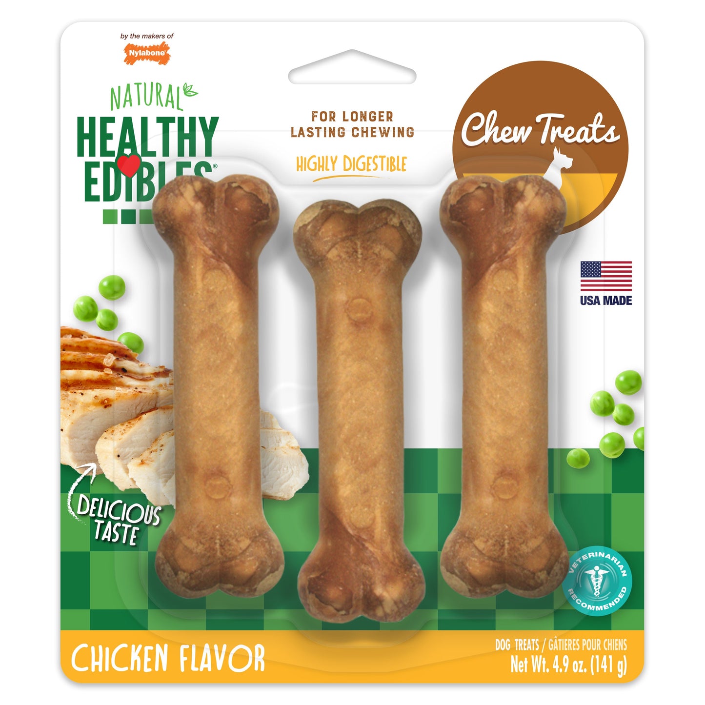 Nylabone Healthy Edibles AllNatural Long Lasting Chew Treats Chicken, 1ea/SMall/Regular  Up To 25 Ibs. 3 ct