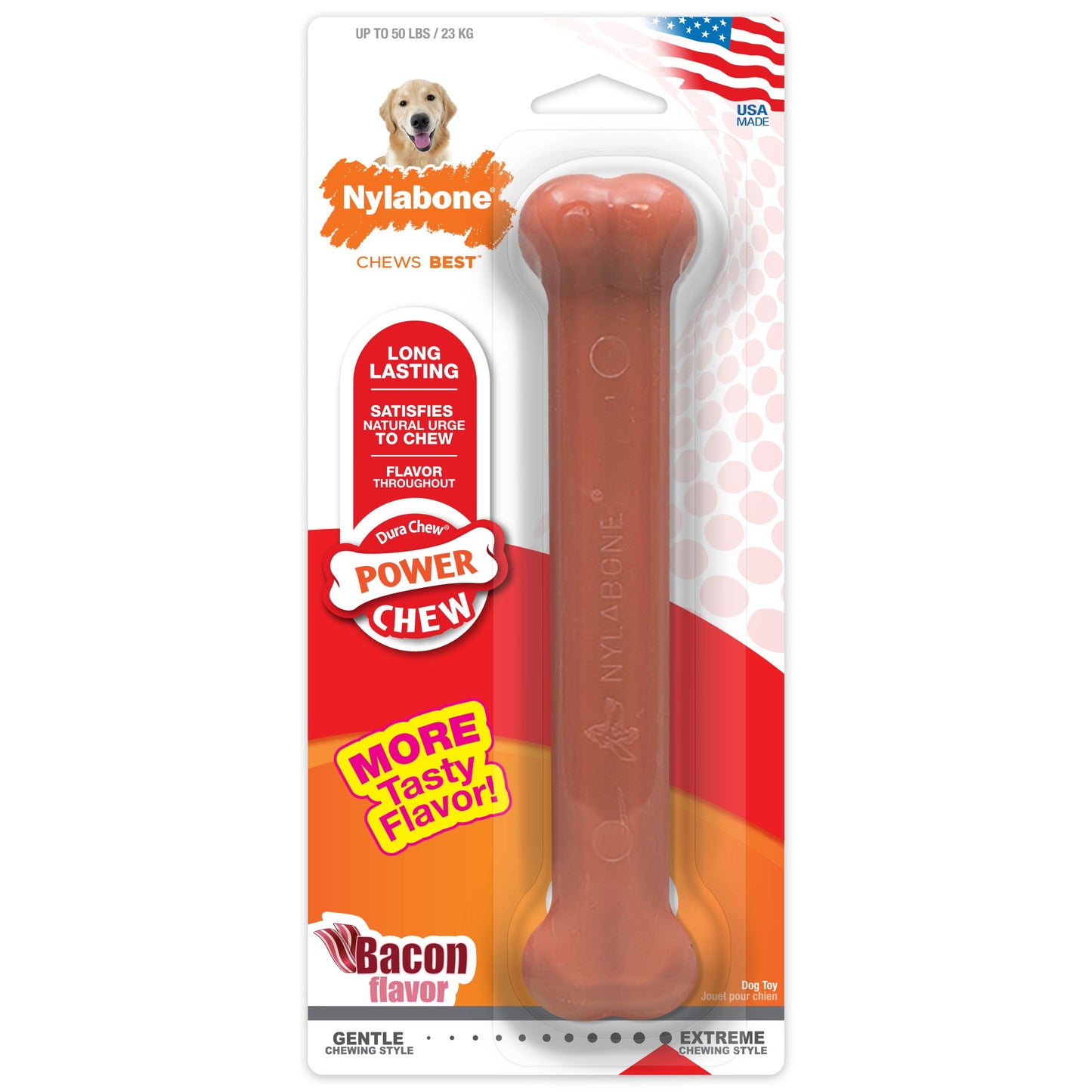 Nylabone Power Chew Dog Toy Bacon, 1ea/Large/Giant  Up To 50 Lbs. 1 ct