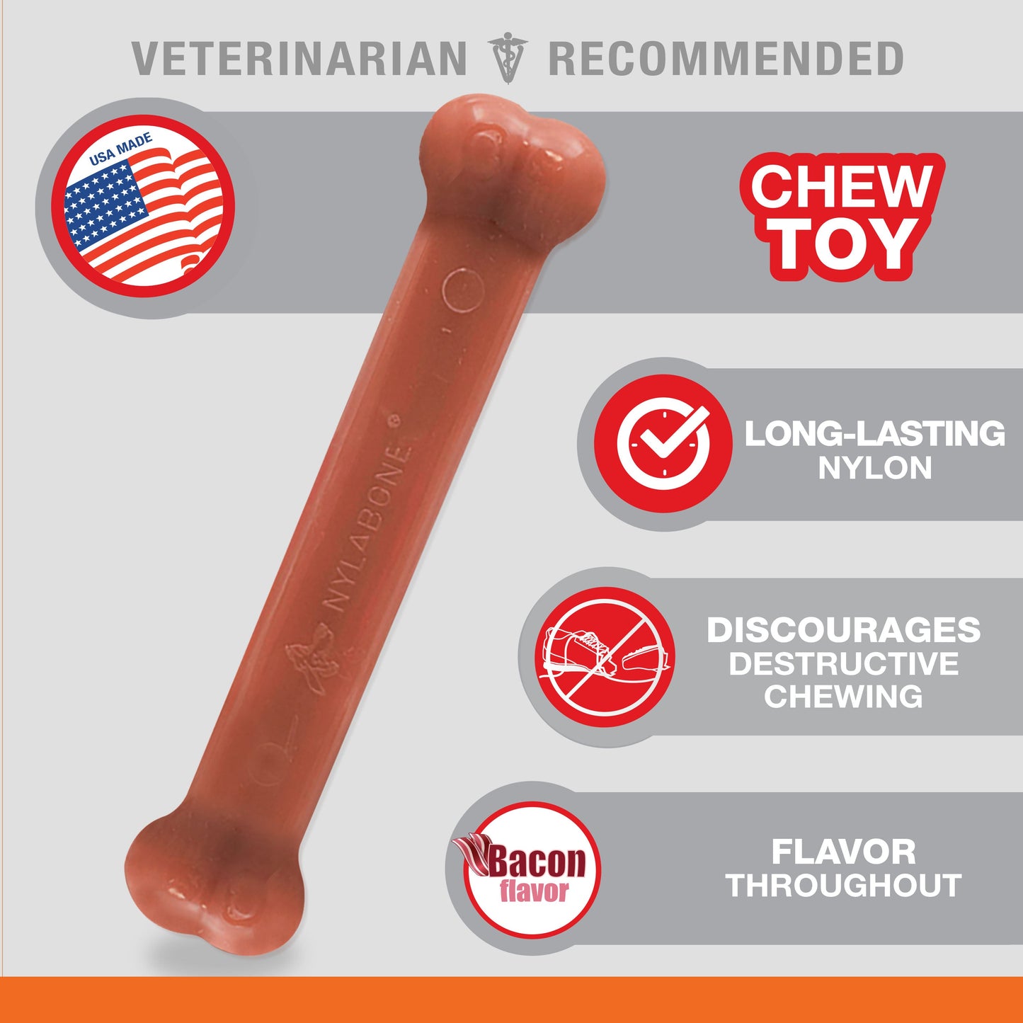 Nylabone Power Chew Dog Toy Bacon, 1ea/Large/Giant  Up To 50 Lbs. 1 ct