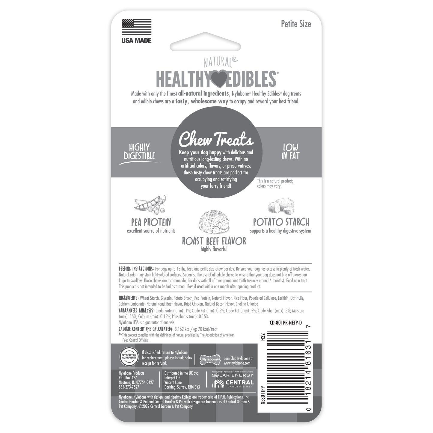 Nylabone Healthy Edibles AllNatural Long Lasting Chew Treats Roast Beef, 1ea/XS/Petite  Up To 15 Lbs. 2 ct