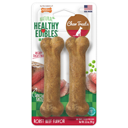 Nylabone Healthy Edibles AllNatural Long Lasting Chew Treats Roast Beef, 1ea/SMall/Regular  Up To 25 Ibs. 2 ct