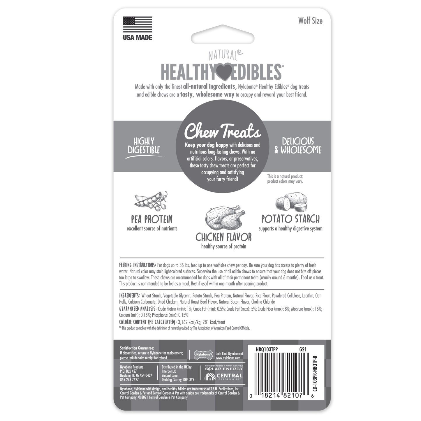 Nylabone Healthy Edibles AllNatural Long Lasting Chew Treats Chicken, 1ea/Medium/Wolf  Up To 35 Lbs. 2 ct