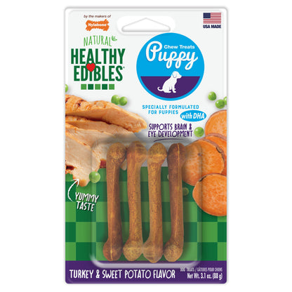 Nylabone Healthy Edibles AllNatural Long Lasting Puppy Chew Treats Turkey  Sweet Potato, 1ea/XS/Petite  Up To 15 Lbs. 4 ct