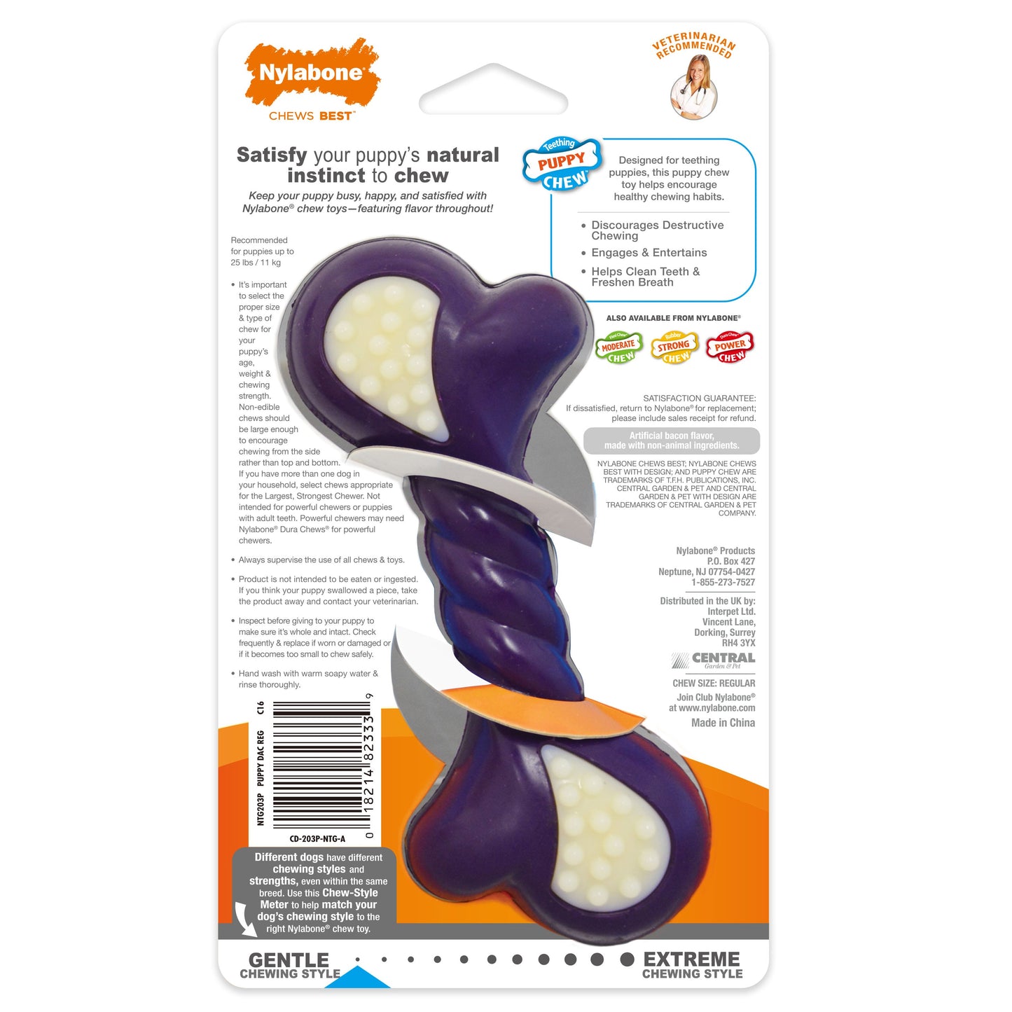 Nylabone Just for Puppies Double Action Bone Puppy Dog Teething Chew Toy Bacon, 1ea/SMall/Regular  Up To 25 Ibs. 1 ct