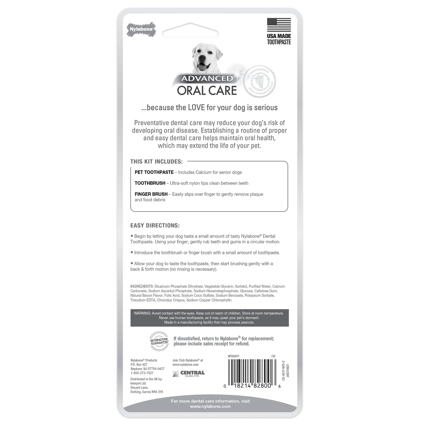 Nylabone Advanced Oral Care Senior Dog Dental Kit Bacon, 1ea/3 ct