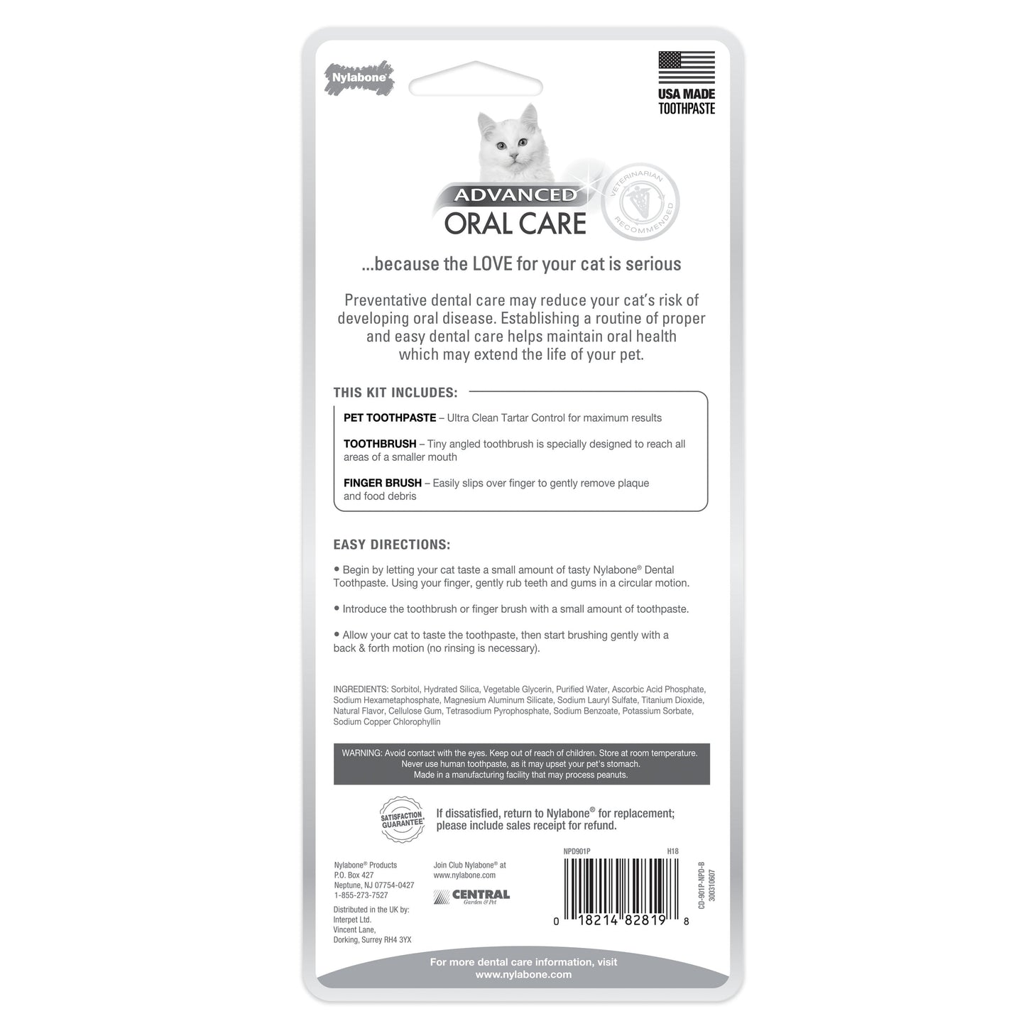 Nylabone Advanced Oral Care Cat Dental Kit Original, 1ea/2.5 oz 3 ct