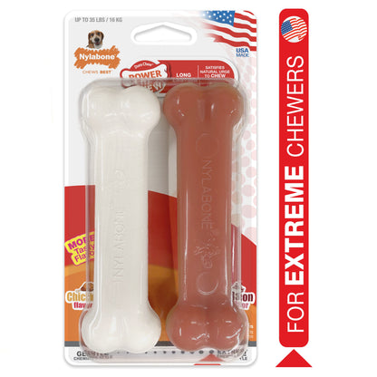 Nylabone Power Chew Bacon  Chicken Durable Dog Chew Toy Pack Bacon  Chicken, 1ea/Medium/Wolf  Up To 35 Lbs. 2 ct
