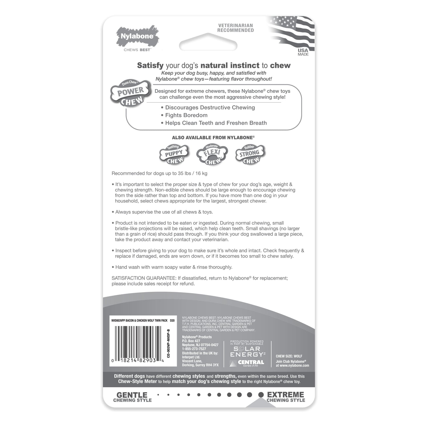 Nylabone Power Chew Bacon  Chicken Durable Dog Chew Toy Pack Bacon  Chicken, 1ea/Medium/Wolf  Up To 35 Lbs. 2 ct