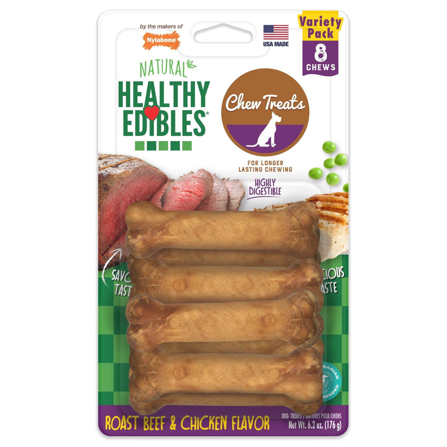 Nylabone Healthy Edibles AllNatural Long Lasting Chew Treats Roast Beef  Chicken, 1ea/XS/Petite  Up To 15 Lbs. 8 ct