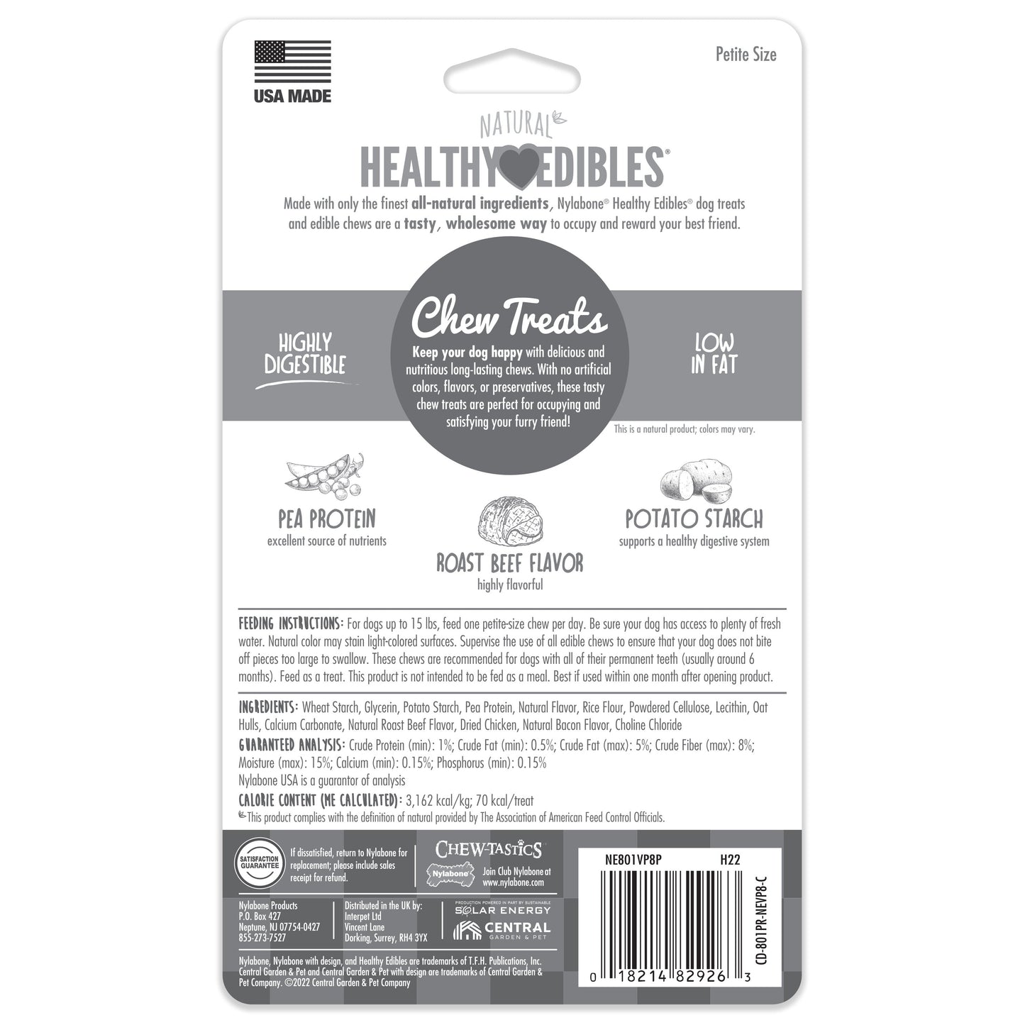 Nylabone Healthy Edibles AllNatural Long Lasting Chew Treats Roast Beef, 1ea/XS/Petite  Up To 15 Lbs. 8 ct