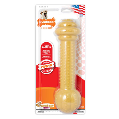 Nylabone Barbell Power Chew Durable Dog Toy Peanut Butter, 1ea/XXL/Monster  50 Lbs. 1 ct