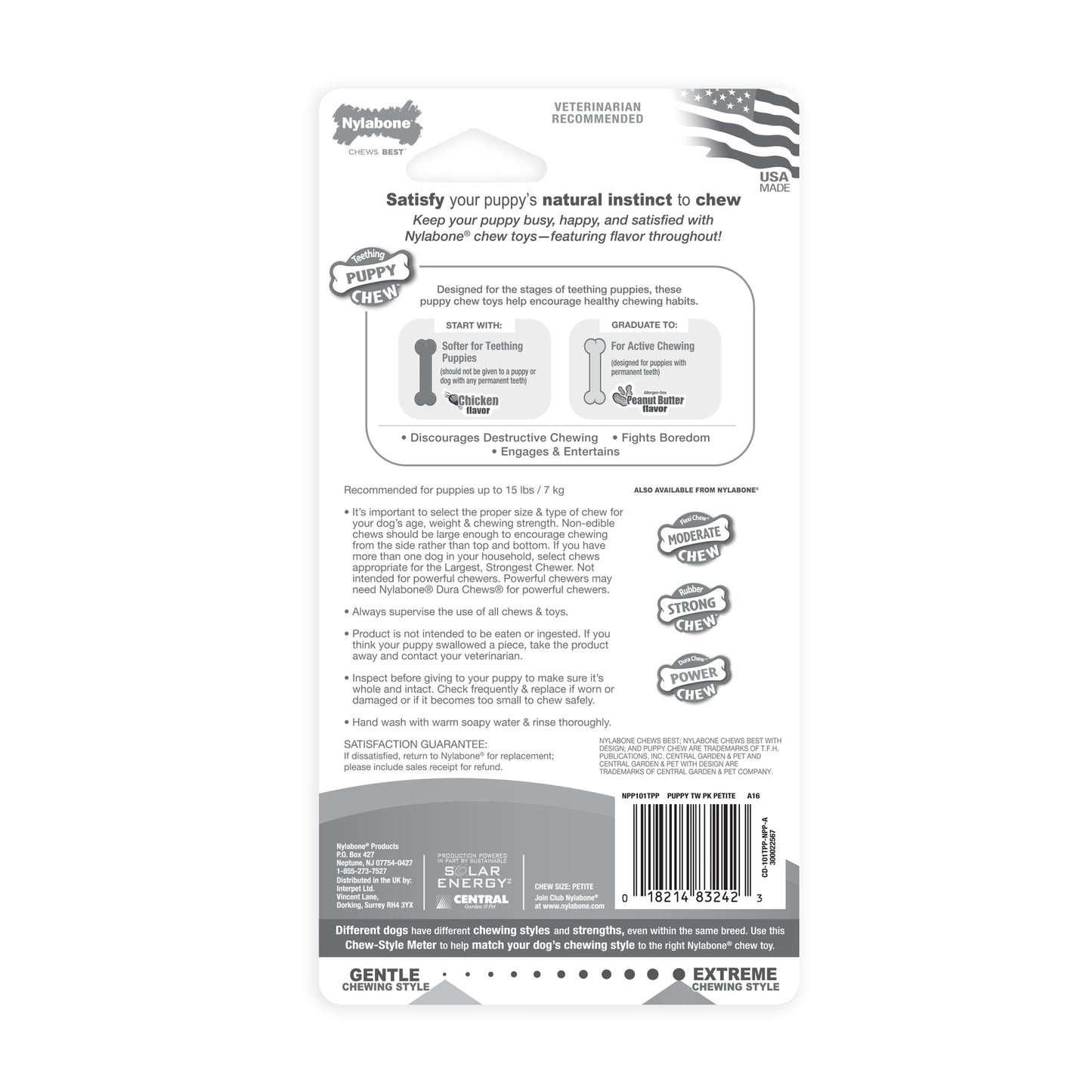 Nylabone Classic Puppy Chew Flavored Durable Dog Chew Toy Chicken  Peanut Butter, 1ea/XS/Petite  Up To 15 Lbs. 2 ct