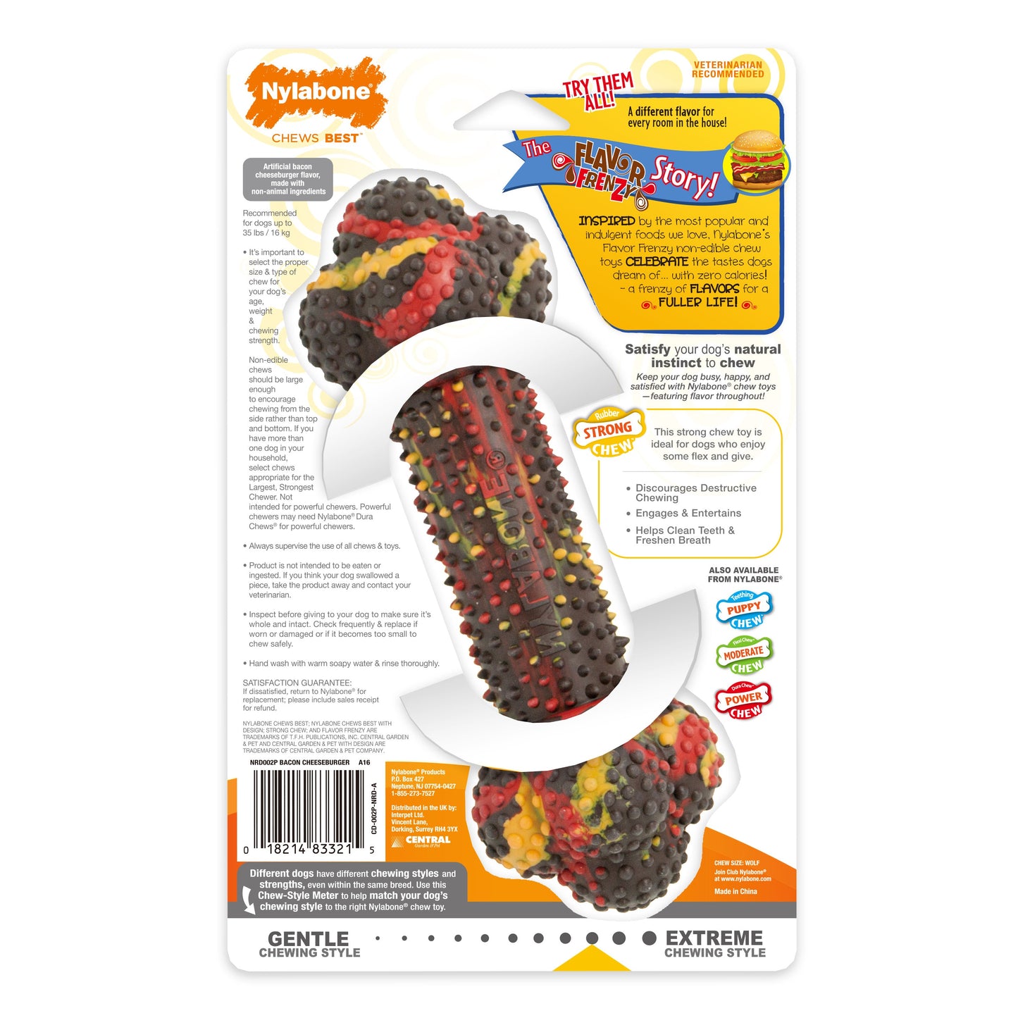 Nylabone Flavor Frenzy Strong Chew Dog Toy Bacon Cheeseburger, 1ea/Medium/Wolf  Up To 35 Lbs. 1 ct
