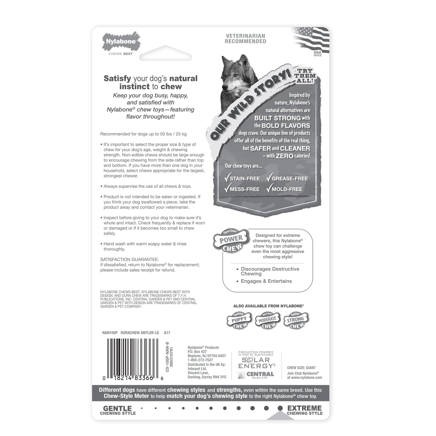 Nylabone Power Chew Antler Dog Chew Alternative Venison, 1ea/Large/Giant  Up To 50 Lbs. 1 ct