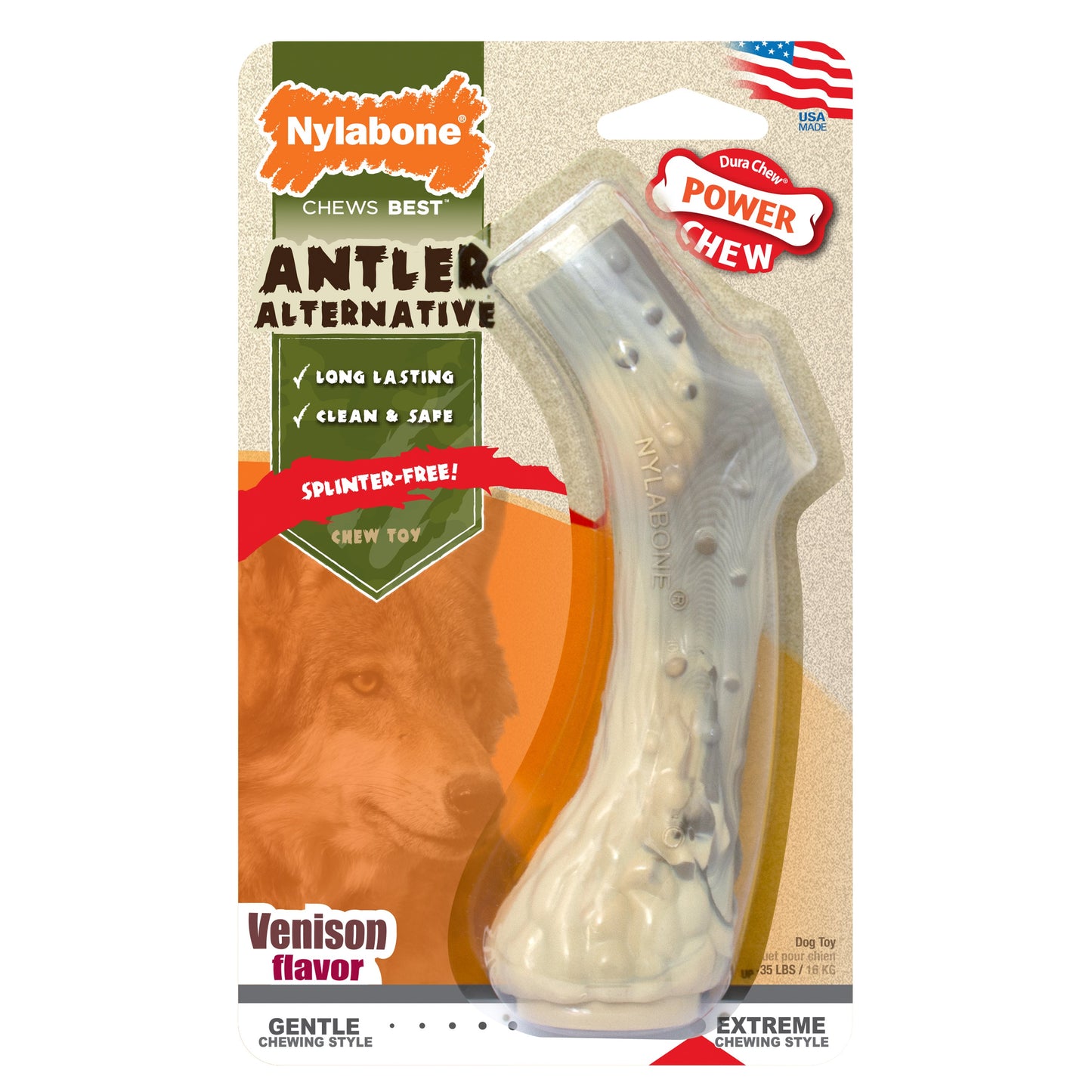 Nylabone Power Chew Antler Dog Chew Alternative Venison, 1ea/Medium/Wolf  Up To 35 Lbs. 1 ct