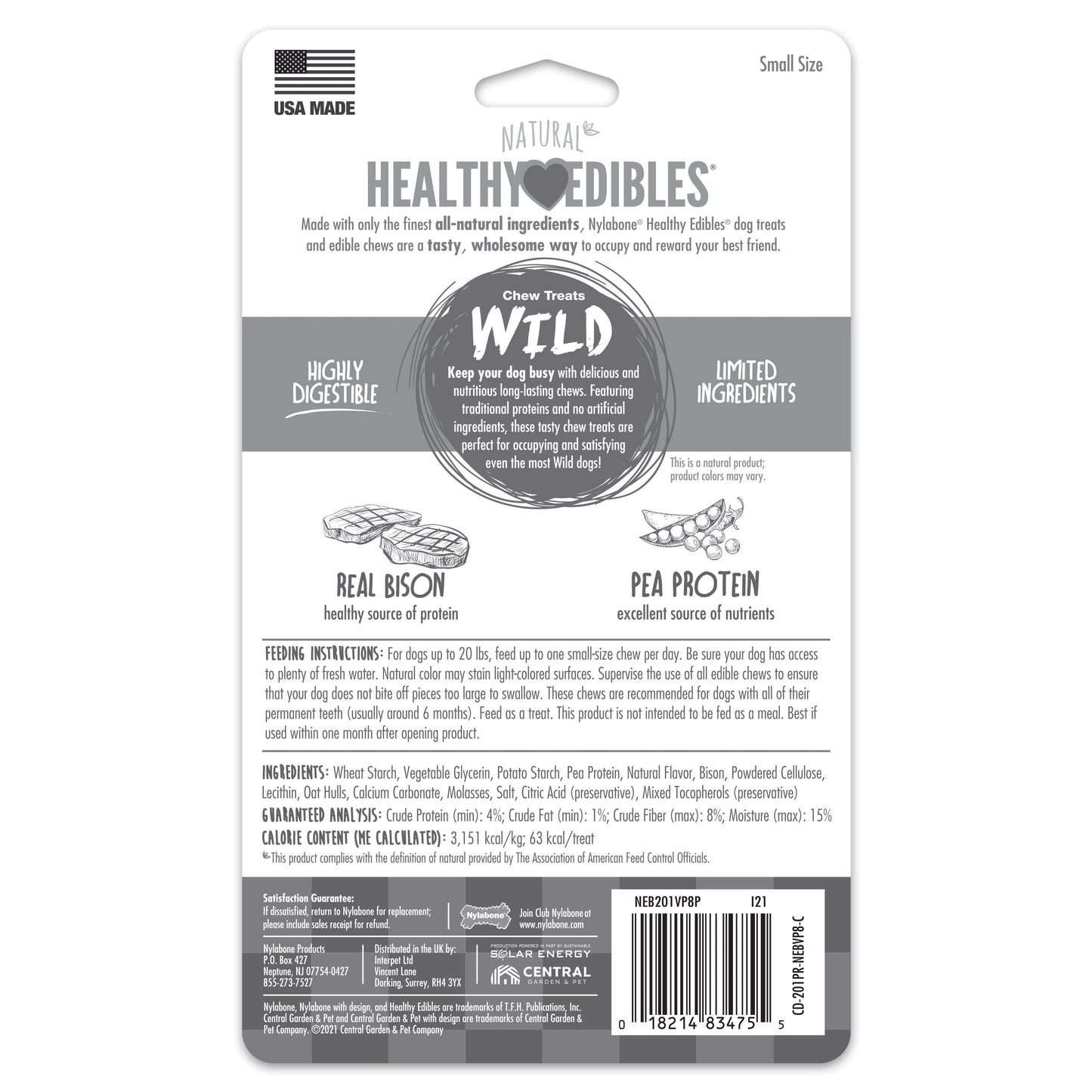 Nylabone Healthy Edibles WILD AllNatural Long Lasting Chew Treats Bison, 1ea/SMall/Regular  Up To 25 Ibs. 8 ct