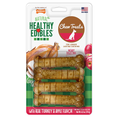 Nylabone Healthy Edibles AllNatural Long Lasting Chew Treats Turkey  Apple, 1ea/SMall/Regular  Up To 25 Ibs. 4 ct