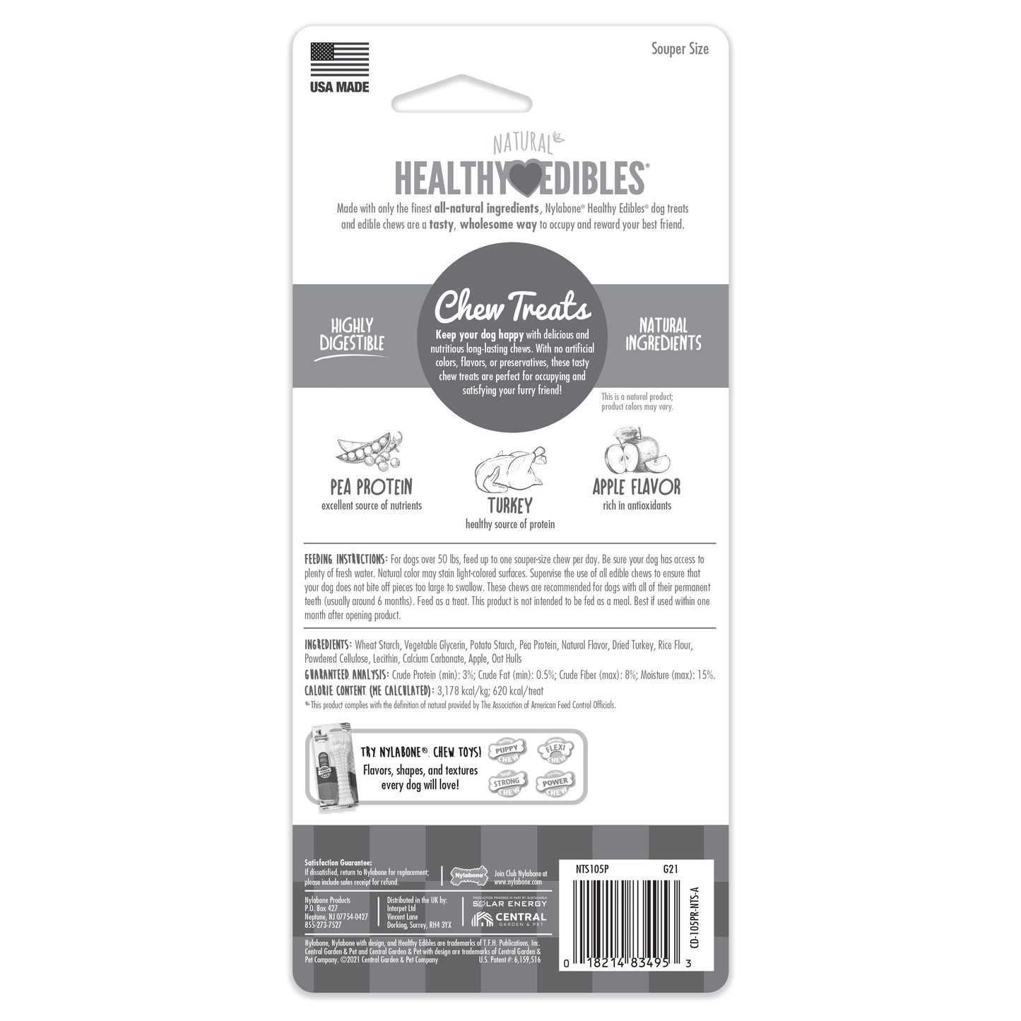 Nylabone Healthy Edibles AllNatural Long Lasting Chew Treats Turkey  Apple, 1ea/XL/Souper  50 Lbs. 1 ct