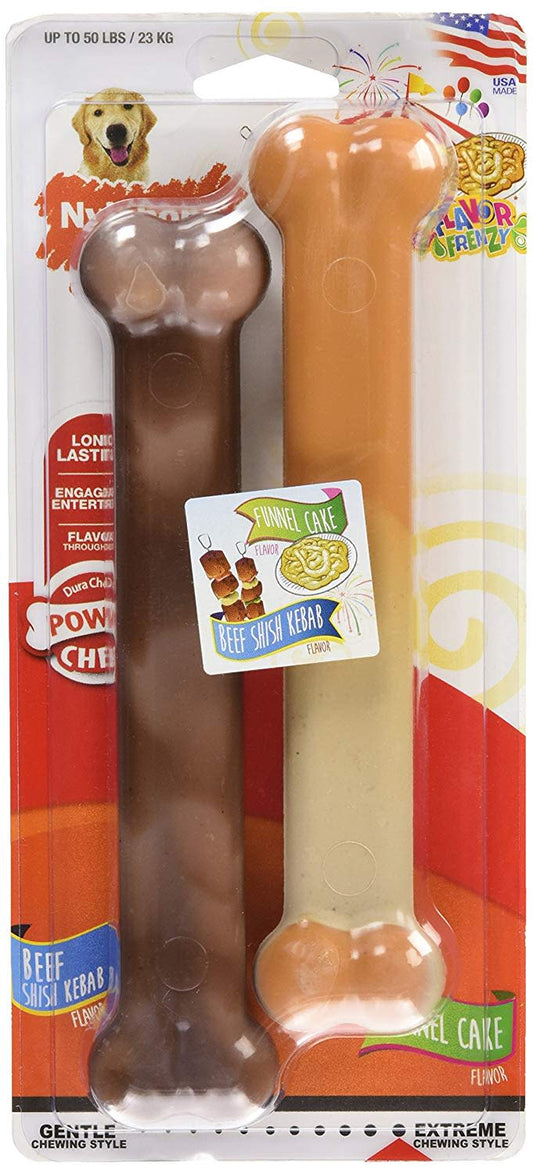 Nylabone Power Chew Flavor Frenzy Durable Dog Chew Toys Twin Pack Funnel Cake  Shish Kabob, 1ea/Large/Giant  Up To 50 Lbs. 2 ct