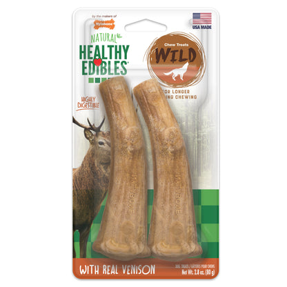 Nylabone Healthy Edibles WILD AllNatural Long Lasting Antler Chew Treats Venison, 1ea/Large/Giant  Up To 50 Lbs. 2 ct