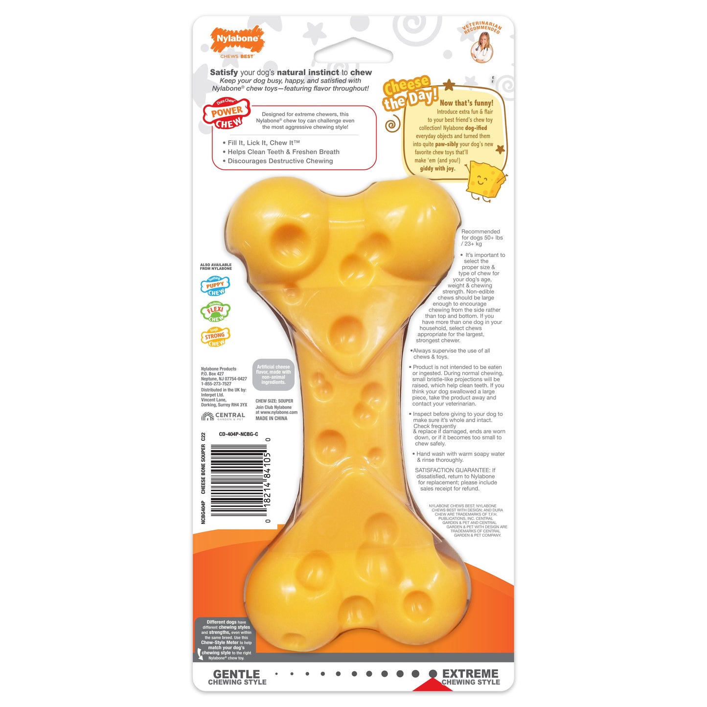 Nylabone Power Chew Cheese Dog Toy Cheese, 1ea/XL/Souper  50 Lbs. 1 ct