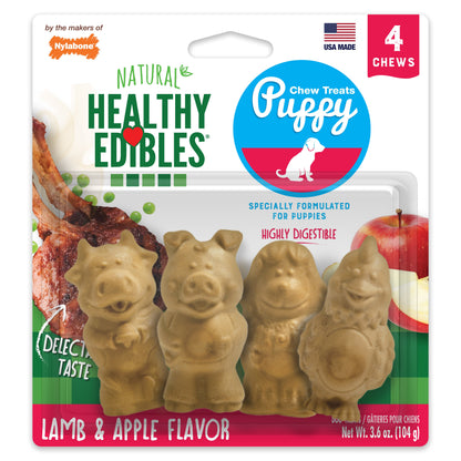 Nylabone Healthy Edibles AllNatural Long Lasting Puppy Chew Treats Lamb  Apple, 1ea/SMall/Regular  Up To 25 Ibs. 4 ct
