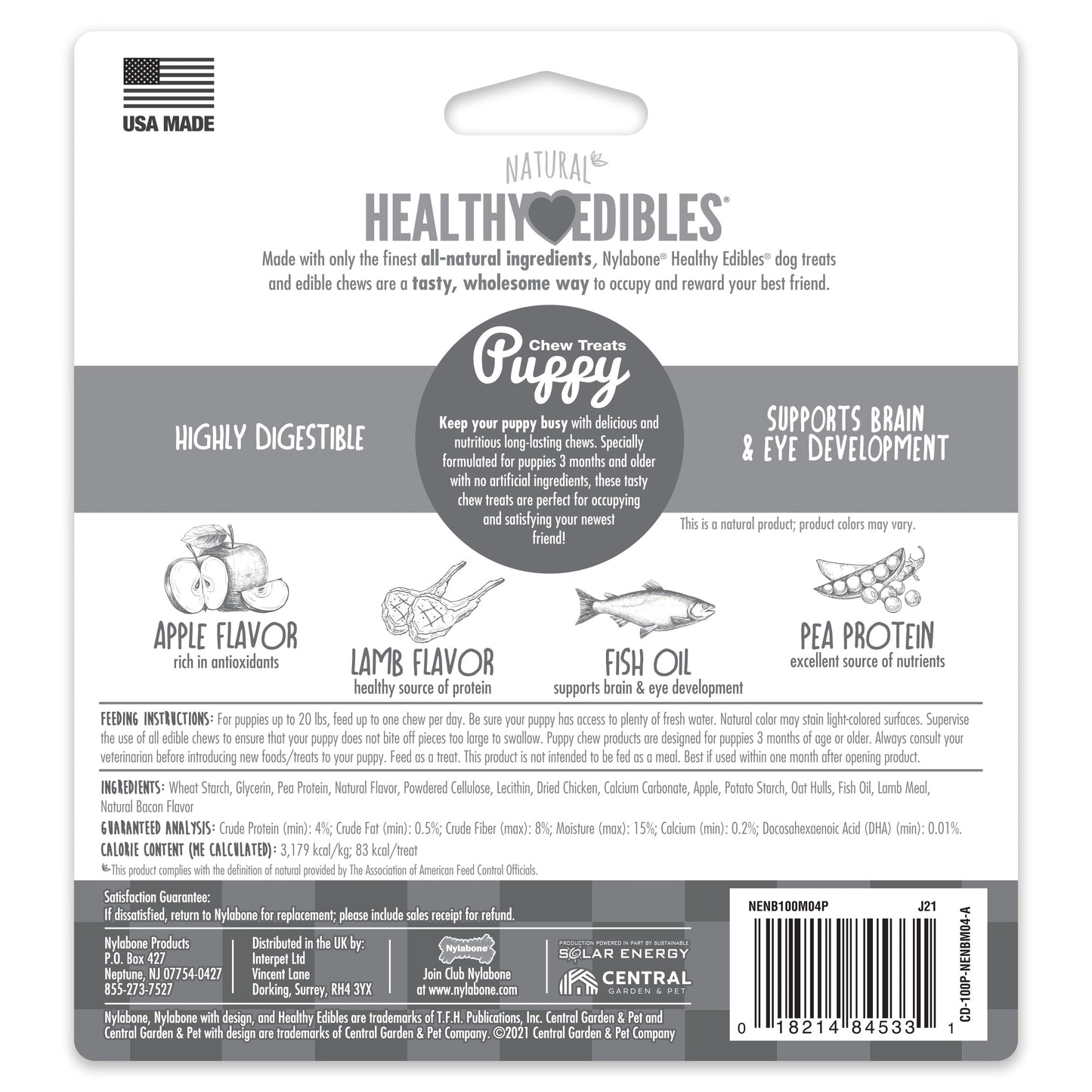 Nylabone Healthy Edibles AllNatural Long Lasting Puppy Chew Treats Lamb  Apple, 1ea/SMall/Regular  Up To 25 Ibs. 4 ct