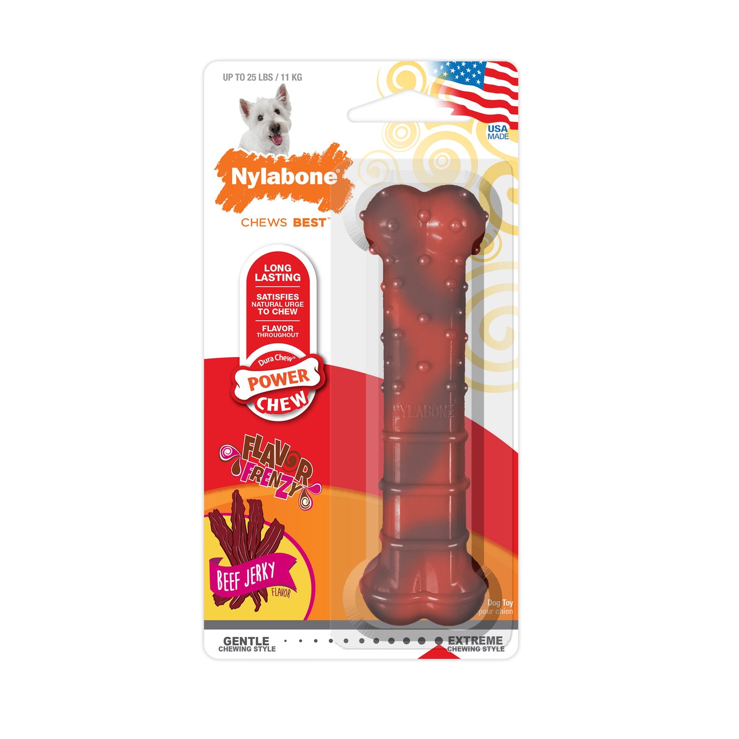 Nylabone Flavor Frenzy Power Chew Durable Dog Chew Toy Beef Jerky, 1ea/SMall/Regular  Up To 25 Ibs. 1 ct