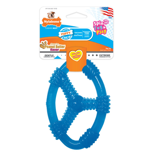 Nylabone Puppy Chew Spin Tug  Play Toy Peanut Butter, Blue, 1ea/Medium/Wolf  Up To 35 Lbs. 1 ct