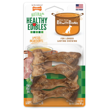 Nylabone Healthy Edibles Broth Bone AllNatural Long Lasting Chew Treats Ham, 1ea/SMall/Regular  Up To 25 Ibs. 4 ct