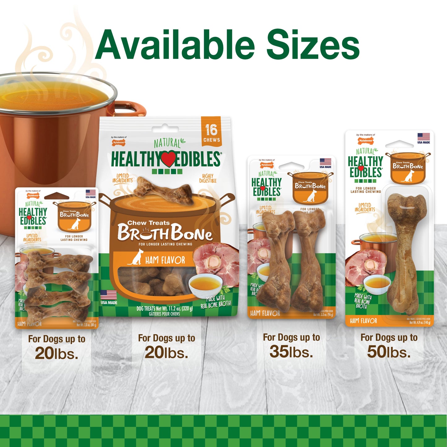 Nylabone Healthy Edibles Broth Bone AllNatural Long Lasting Chew Treats Ham, 1ea/SMall/Regular  Up To 25 Ibs. 4 ct