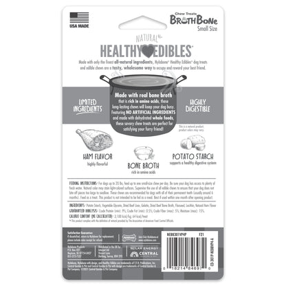 Nylabone Healthy Edibles Broth Bone AllNatural Long Lasting Chew Treats Ham, 1ea/SMall/Regular  Up To 25 Ibs. 4 ct