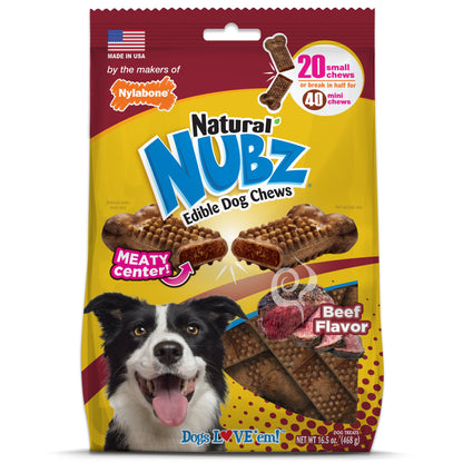 Nylabone Nubz Meaty Center Natural Long Lasting Edible Dog Chews Beef, 1ea/SMall  Up To 30 Lbs. 20 ct