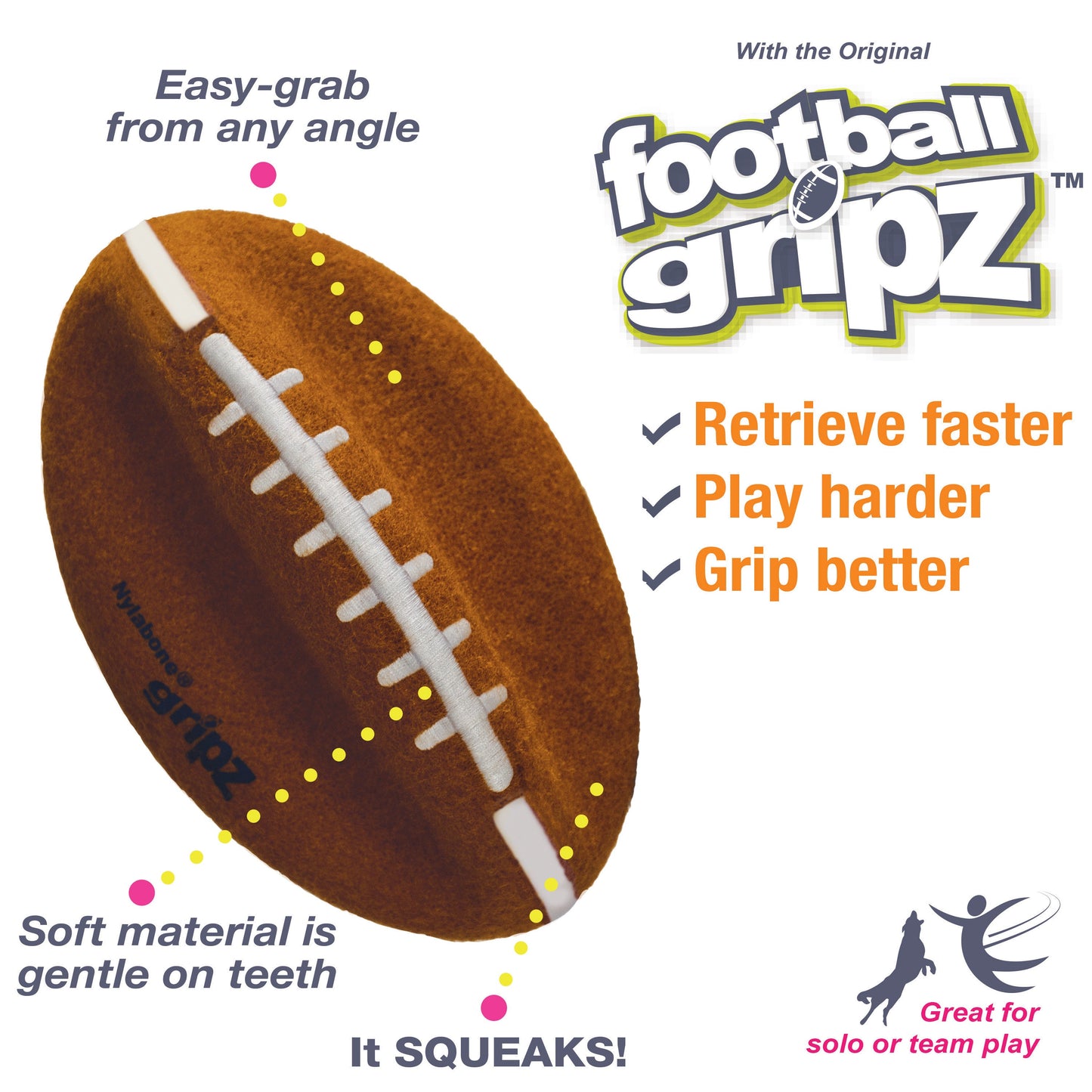 Nylabone Power Play Dog Football Gripz 1ea/Large/Giant  Up To 50 Lbs. 8.5 in 1 ct