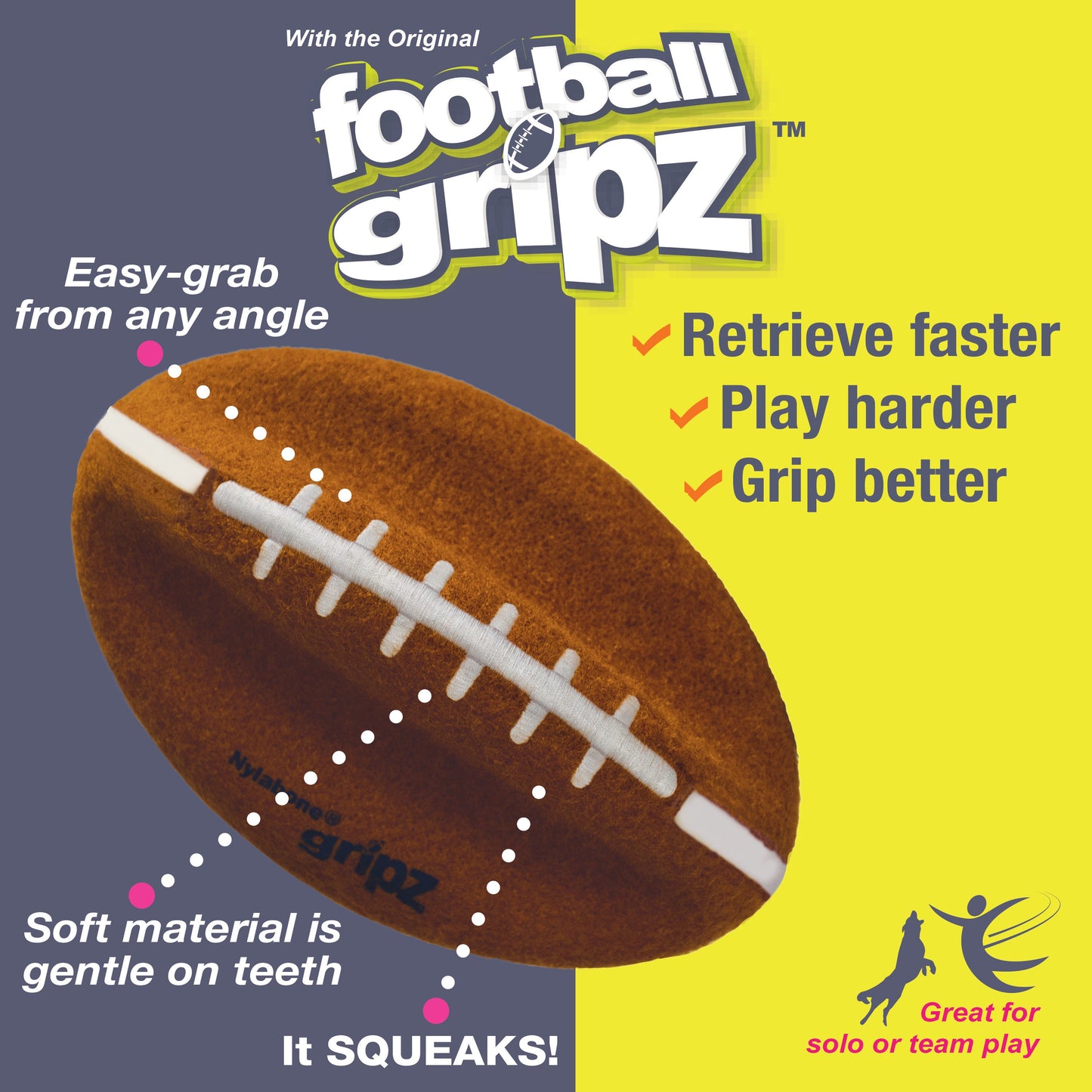 Nylabone Power Play Dog Football Gripz 1ea/Large/Giant  Up To 50 Lbs. 8.5 in 1 ct